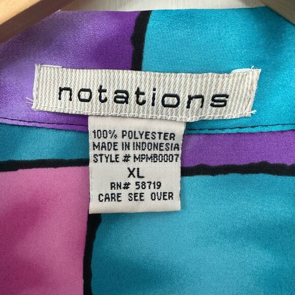 Vintage Jewel Tone Blouse Womens XL Stain Glass Print Artsy Vibrant Notations - Picture 2 of 6